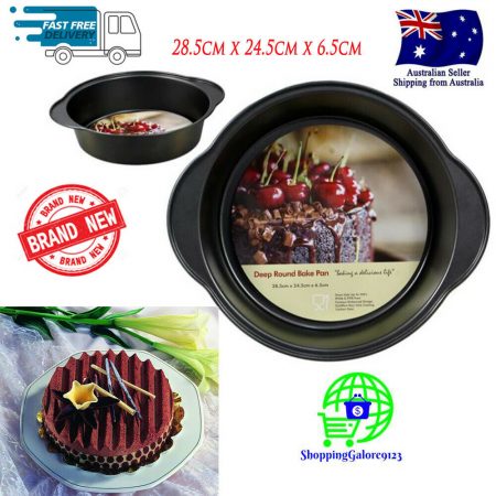 NEW Large Deep Round Bake Pan Non Stick Bakeware Cakes Pies Bread  with Handles