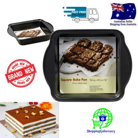 NEW Deep Square Bake Pan Cake Tin Brownies Cakes Breads Non-Stick with Handles