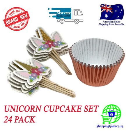 NEW UNICORN Cupcake Kit 24 Baking Cups and Cake Topper Set for Birthdays Parties
