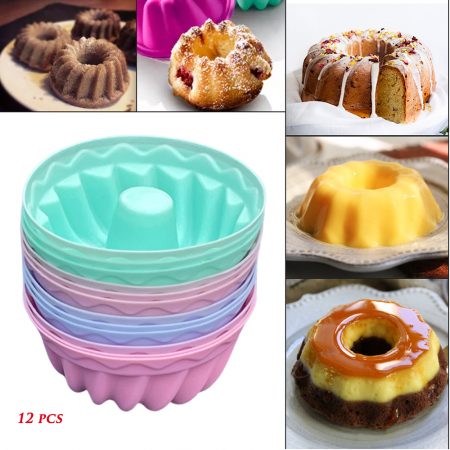 NEW 12pc Mini Silicone Angel Food Cake Chiffon Cake Mold Mould Tube Cupcake Jelly Ice